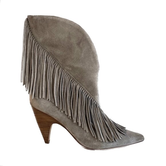 Sigerson Morrison Shoes - SIGERSON MORRISON Suede Fringe Western Boots | Taupe | Great Condition